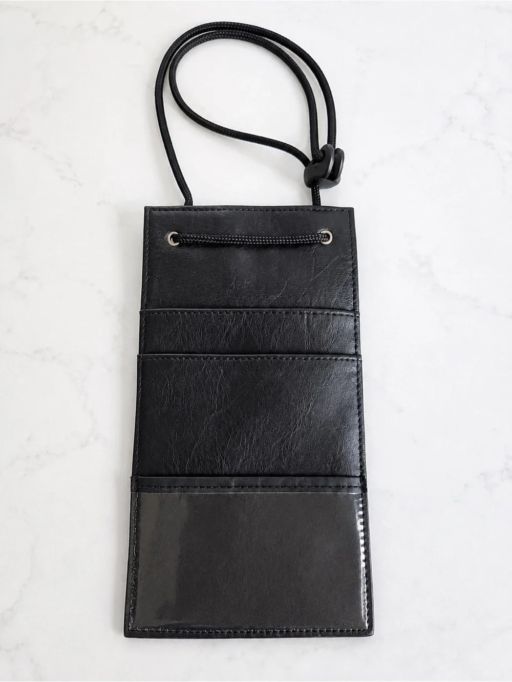 New Ez Pass Black Leather Travel Neck Card Holder